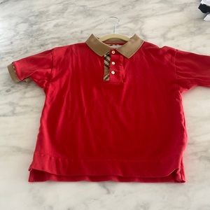 Boys Red Burberry Polo w/ buttons. Never worn.